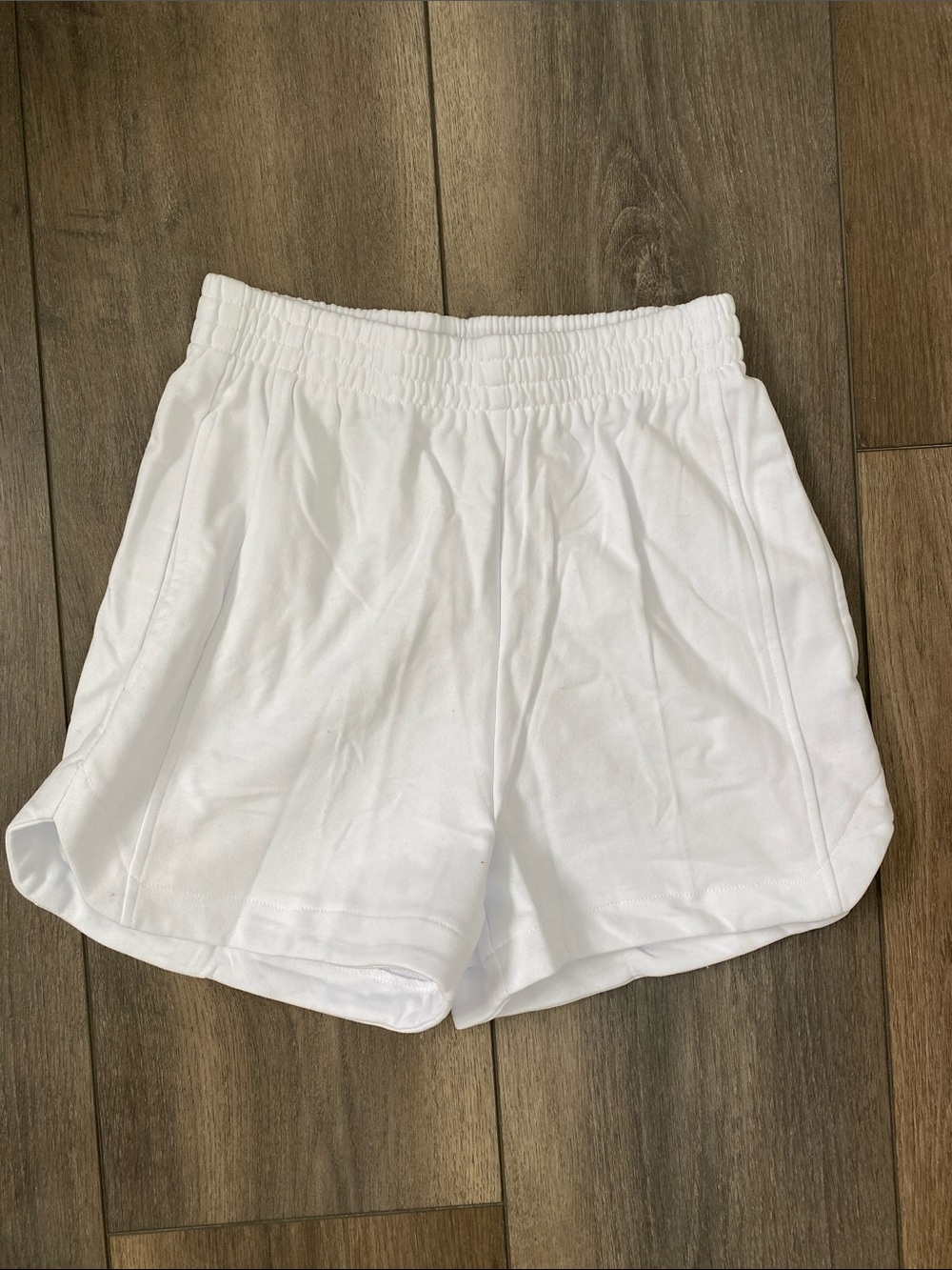 Women's White Elastic-Waist Athletic Shorts
